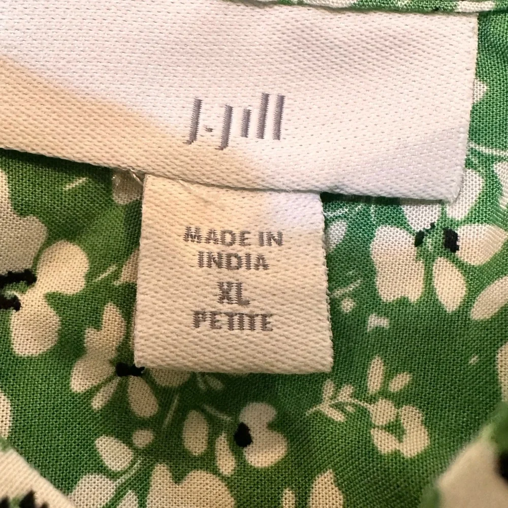 J Jill Rayon Green Ditsy Floral Print‎ Henley Neck Long Sleeve Tunic Size XLP - Picture 7 of 11